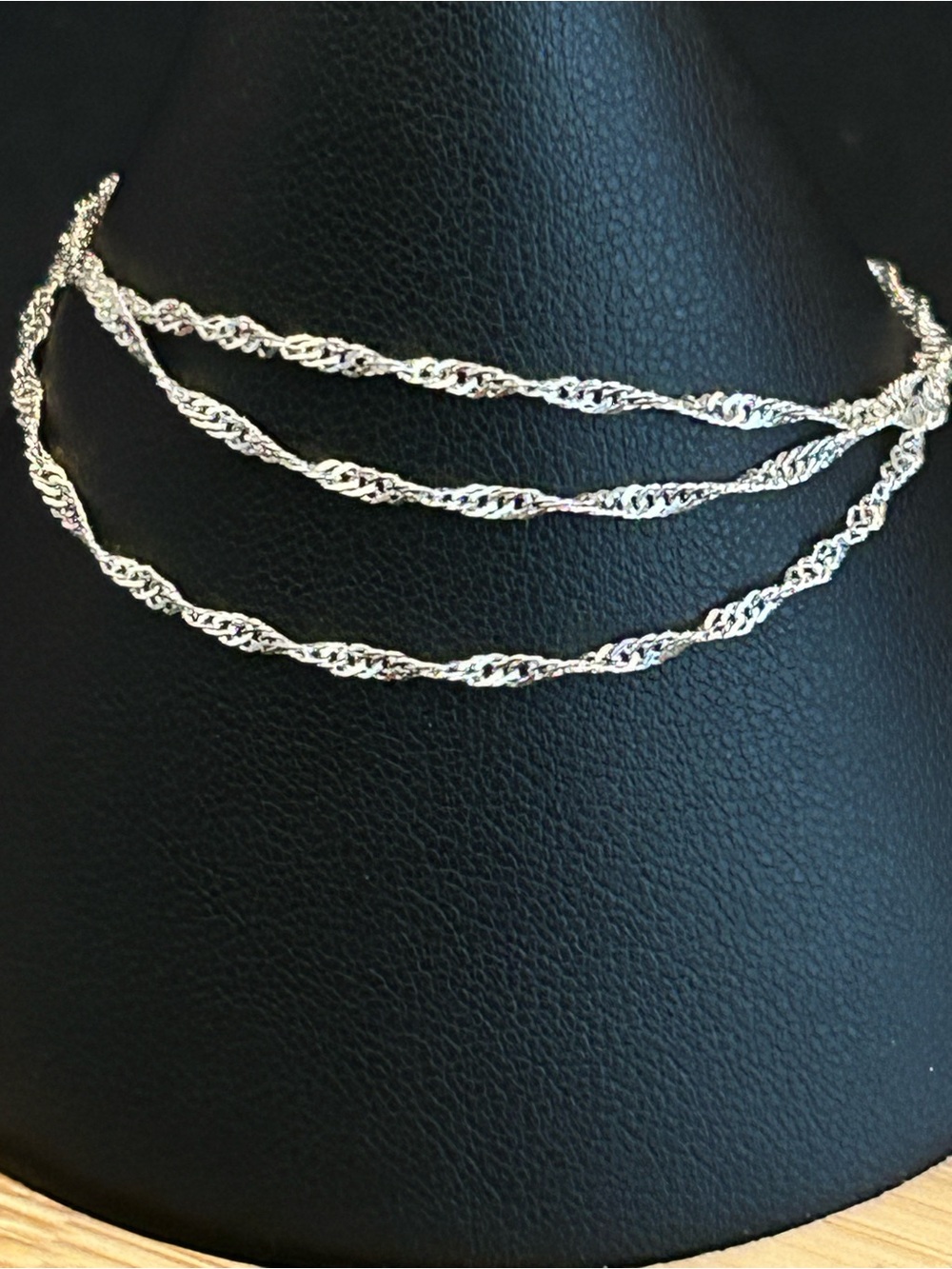 Delicate 20” Twisted Diamond Cut Singapore Necklace 925 Sterling Silver